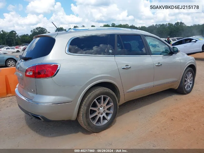 2014 Buick Enclave Leather VIN: 5GAKVBKD6EJ215178 Lot: 40217860