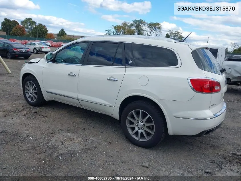 2014 Buick Enclave Leather VIN: 5GAKVBKD3EJ315870 Lot: 40602785