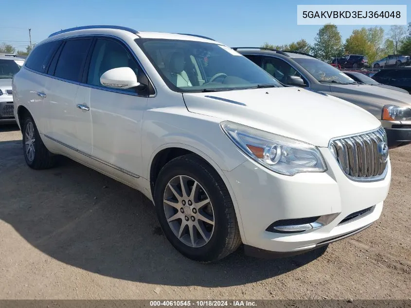 2014 Buick Enclave Leather VIN: 5GAKVBKD3EJ364048 Lot: 40610545