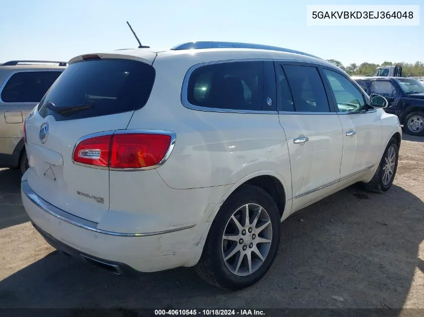 2014 Buick Enclave Leather VIN: 5GAKVBKD3EJ364048 Lot: 40610545