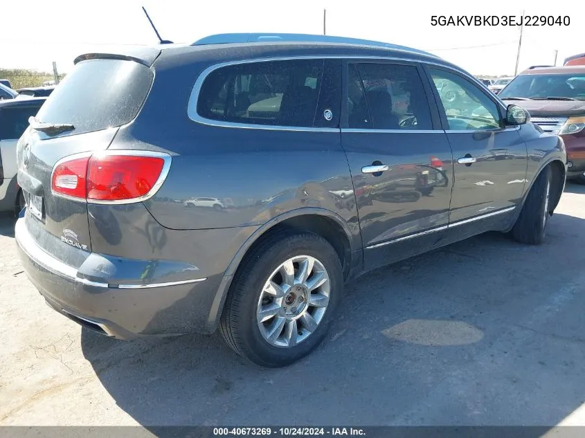 2014 Buick Enclave Leather VIN: 5GAKVBKD3EJ229040 Lot: 40673269