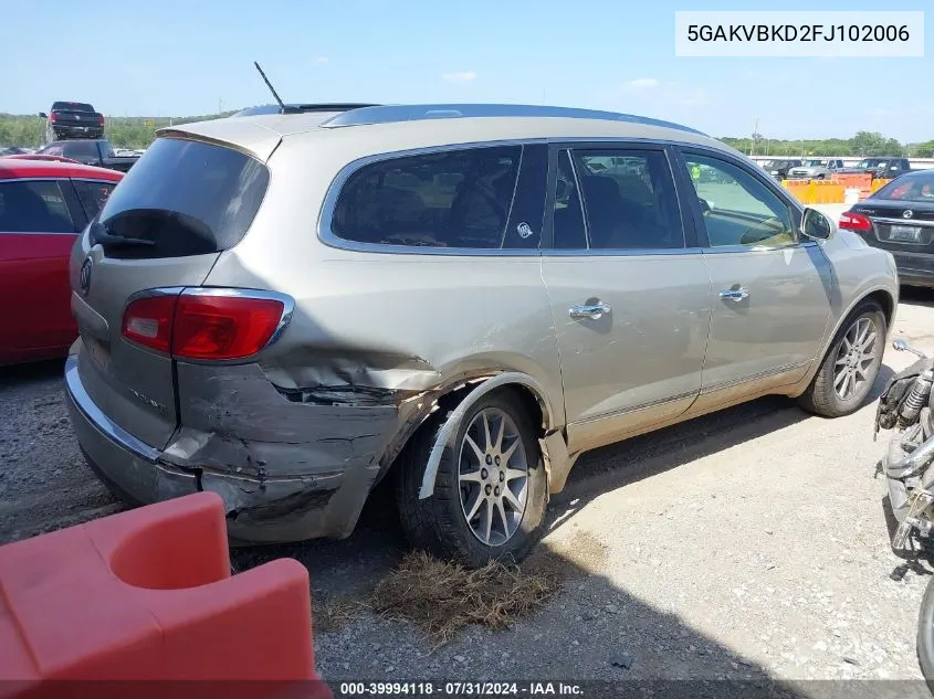 2015 Buick Enclave Leather VIN: 5GAKVBKD2FJ102006 Lot: 39994118