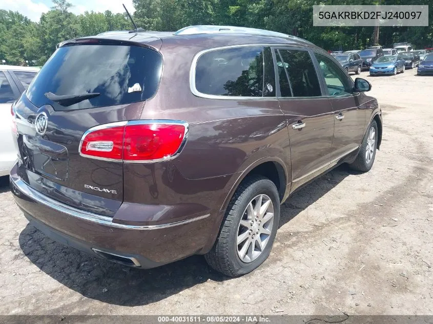 2015 Buick Enclave Leather VIN: 5GAKRBKD2FJ240097 Lot: 40031511