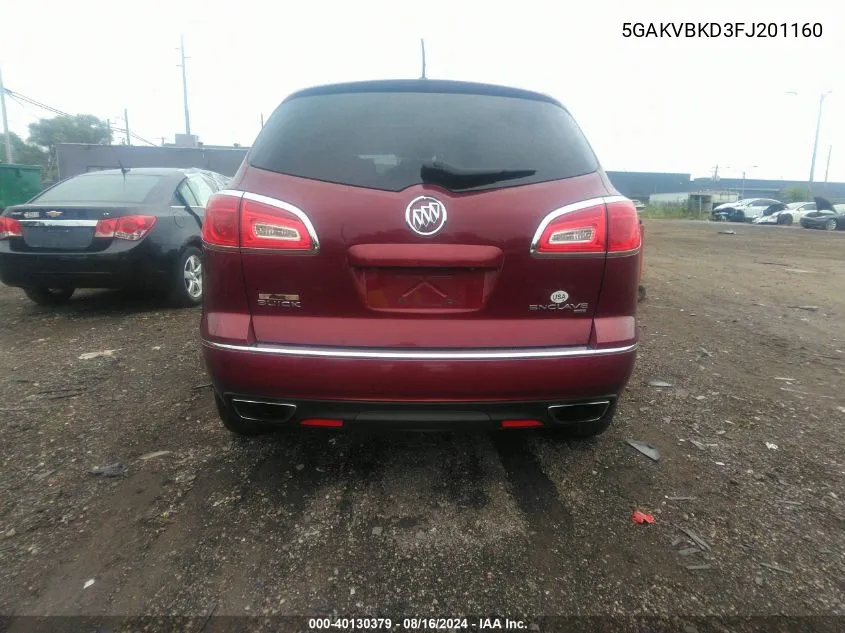 2015 Buick Enclave Leather VIN: 5GAKVBKD3FJ201160 Lot: 40130379