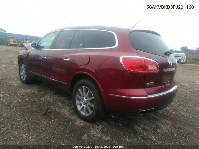 2015 Buick Enclave Leather VIN: 5GAKVBKD3FJ201160 Lot: 40130379