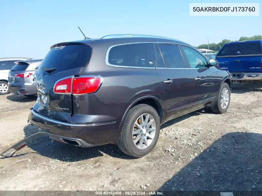 2015 Buick Enclave Leather VIN: 5GAKRBKD0FJ173760 Lot: 40193408