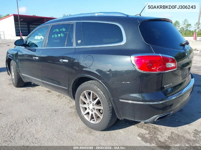 2015 Buick Enclave Leather VIN: 5GAKRBKD0FJ306243 Lot: 40403368