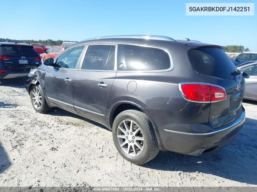 2015 Buick Enclave Leather VIN: 5GAKRBKD0FJ142251 Lot: 40657004