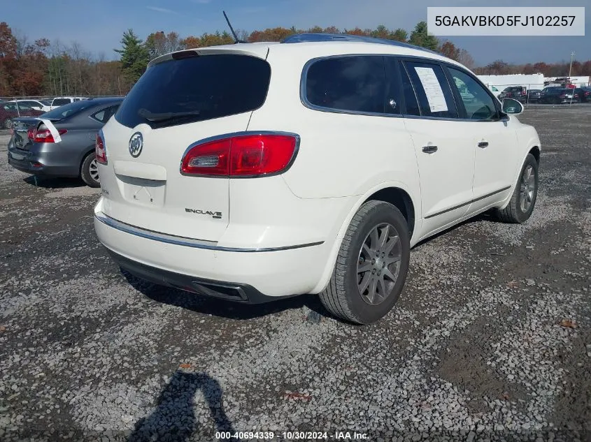 2015 Buick Enclave Leather VIN: 5GAKVBKD5FJ102257 Lot: 40694339