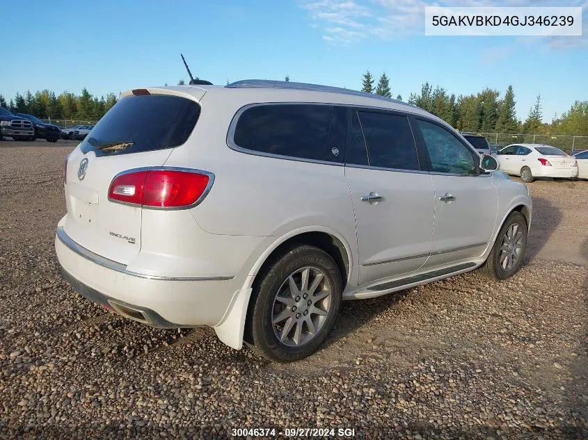 2016 Buick Enclave VIN: 5GAKVBKD4GJ346239 Lot: 30046374