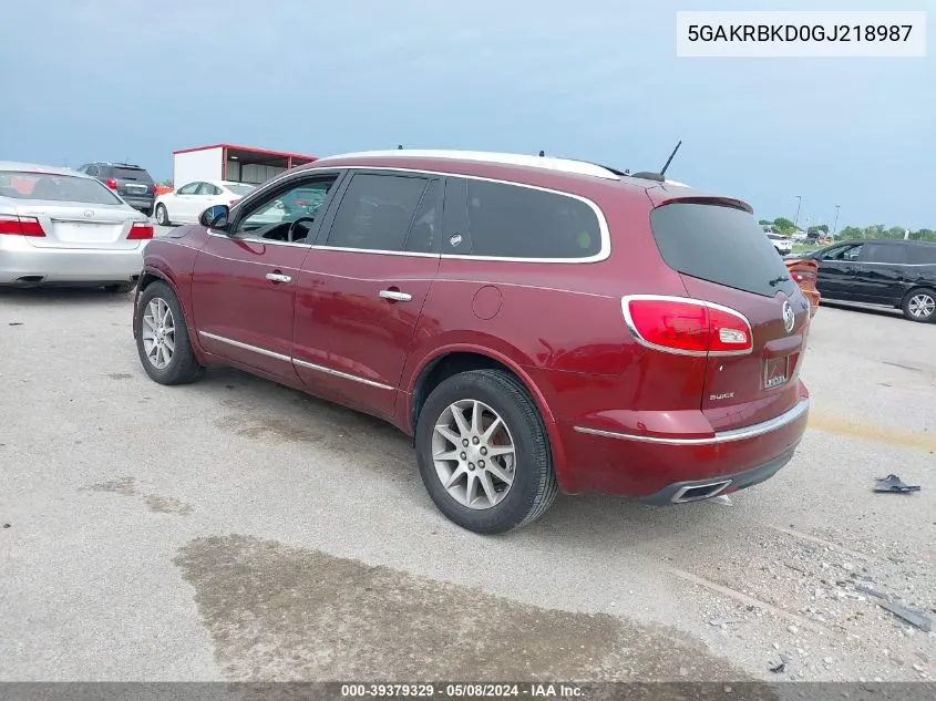 2016 Buick Enclave Leather VIN: 5GAKRBKD0GJ218987 Lot: 39379329