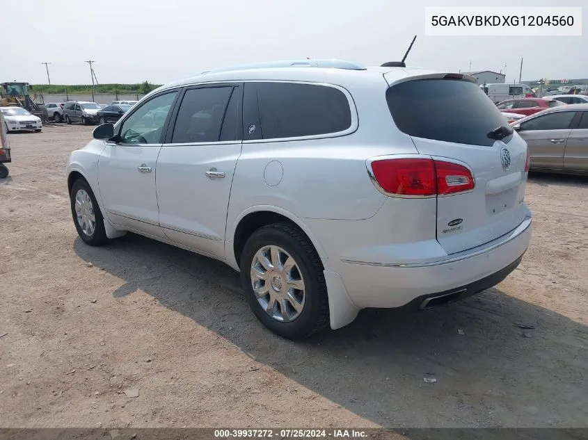 2016 Buick Enclave Leather VIN: 5GAKVBKDXG1204560 Lot: 39937272