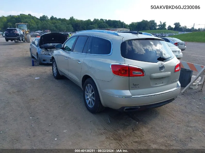 2016 Buick Enclave Leather VIN: 5GAKVBKD6GJ230086 Lot: 40138251