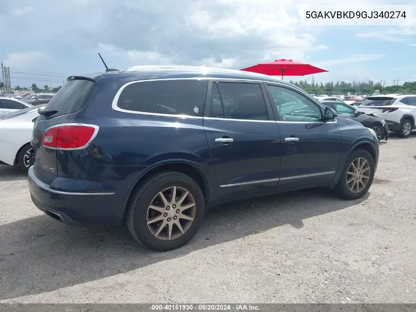 2016 Buick Enclave Leather VIN: 5GAKVBKD9GJ340274 Lot: 40151930