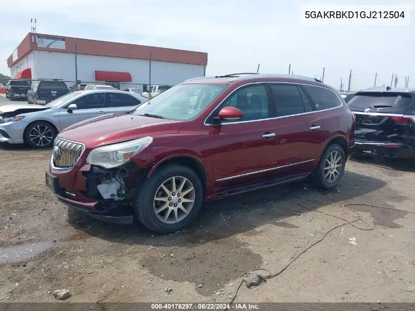 2016 Buick Enclave Leather VIN: 5GAKRBKD1GJ212504 Lot: 40178297