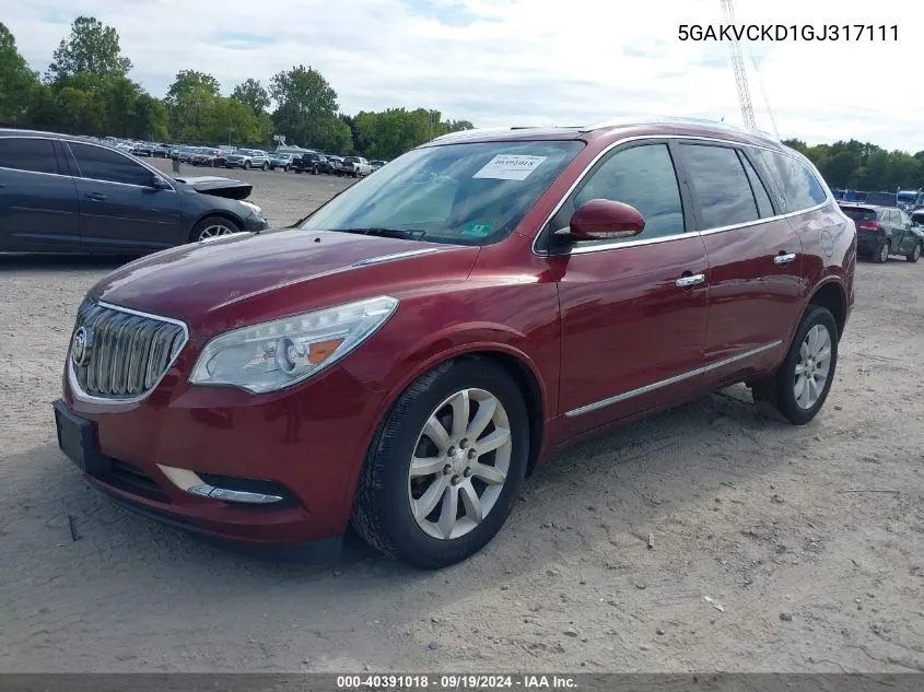 5GAKVCKD1GJ317111 2016 Buick Enclave Premium