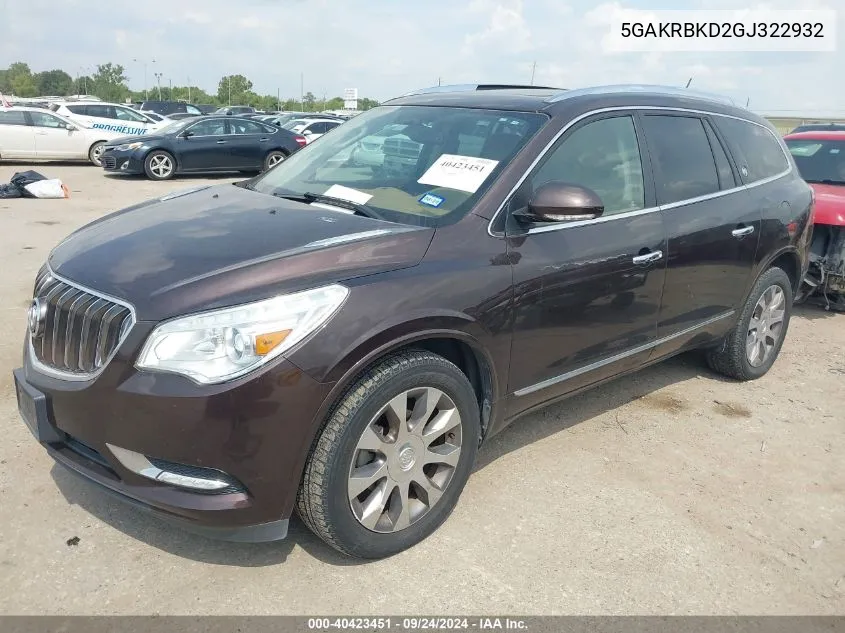 2016 Buick Enclave Leather VIN: 5GAKRBKD2GJ322932 Lot: 40423451