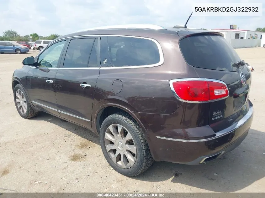 2016 Buick Enclave Leather VIN: 5GAKRBKD2GJ322932 Lot: 40423451