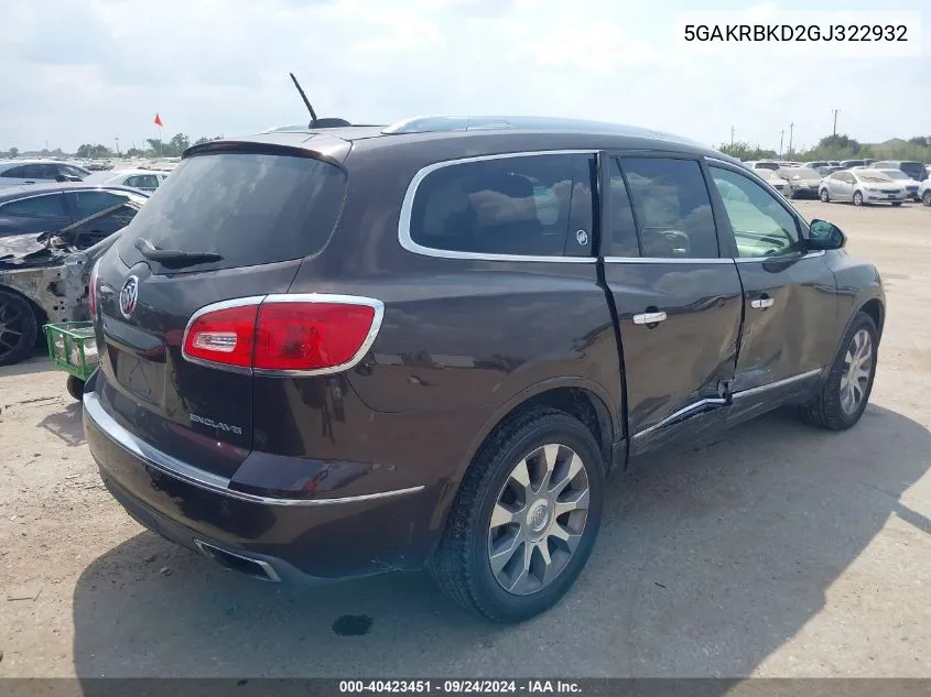 5GAKRBKD2GJ322932 2016 Buick Enclave Leather