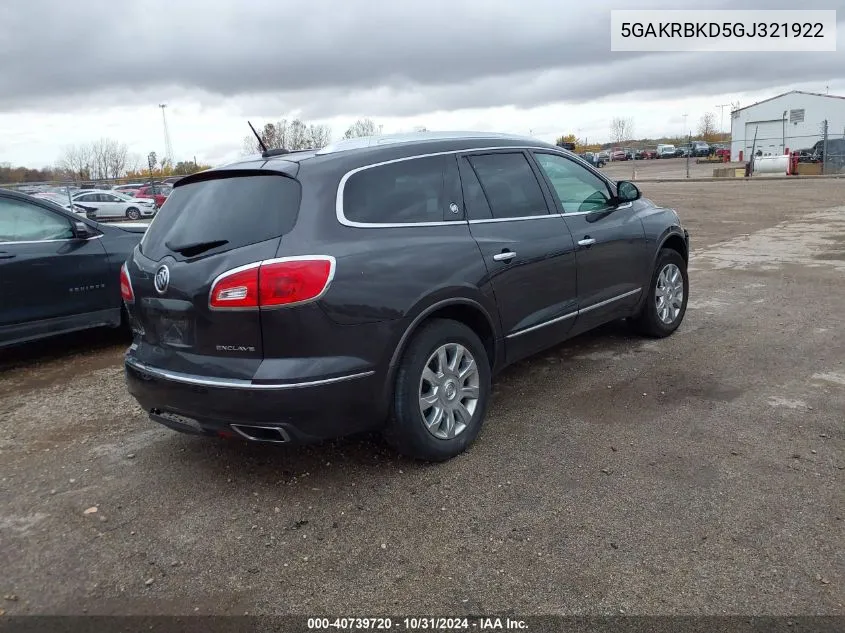 2016 Buick Enclave Leather VIN: 5GAKRBKD5GJ321922 Lot: 40739720