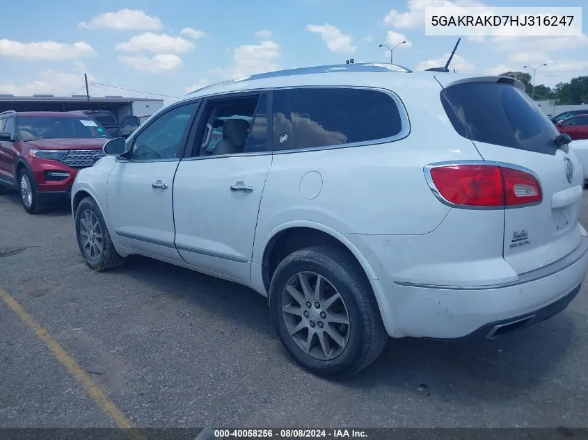 2017 Buick Enclave Convenience VIN: 5GAKRAKD7HJ316247 Lot: 40058256