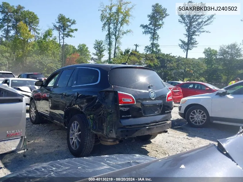 2017 Buick Enclave Leather VIN: 5GAKRBKD3HJ240502 Lot: 40130219