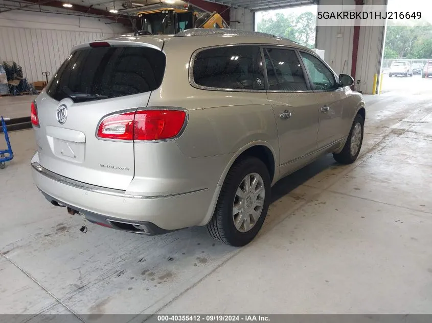 2017 Buick Enclave Leather VIN: 5GAKRBKD1HJ216649 Lot: 40355412