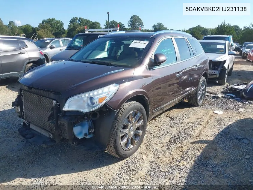 2017 Buick Enclave Leather VIN: 5GAKVBKD2HJ231138 Lot: 40394650