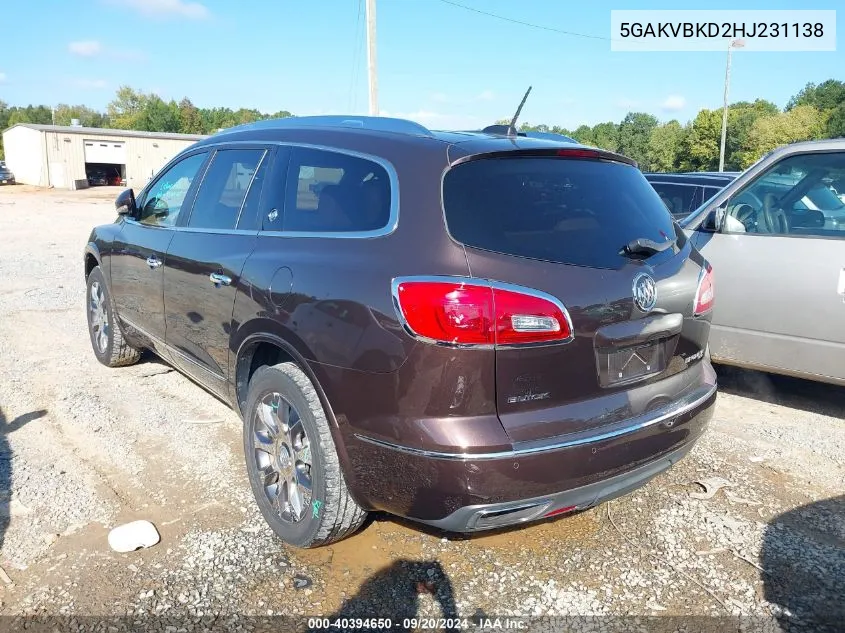 5GAKVBKD2HJ231138 2017 Buick Enclave Leather