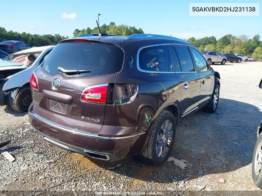 2017 Buick Enclave Leather VIN: 5GAKVBKD2HJ231138 Lot: 40394650