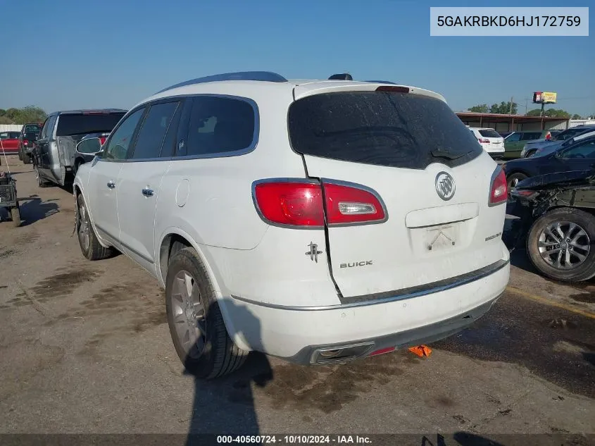 2017 Buick Enclave Leather VIN: 5GAKRBKD6HJ172759 Lot: 40560724