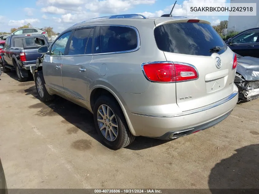 2017 Buick Enclave Leather VIN: 5GAKRBKD0HJ242918 Lot: 40735506