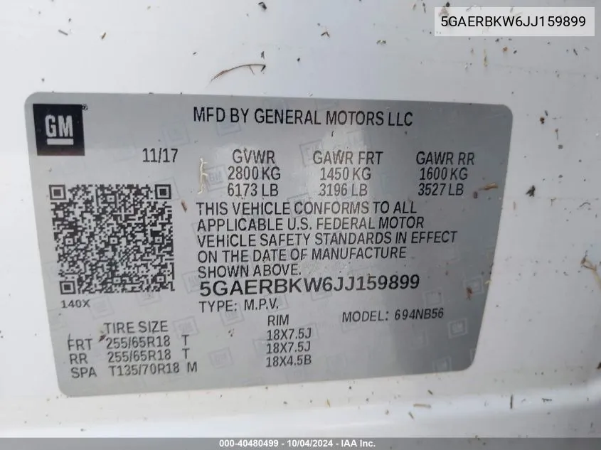 5GAERBKW6JJ159899 2018 Buick Enclave Essence