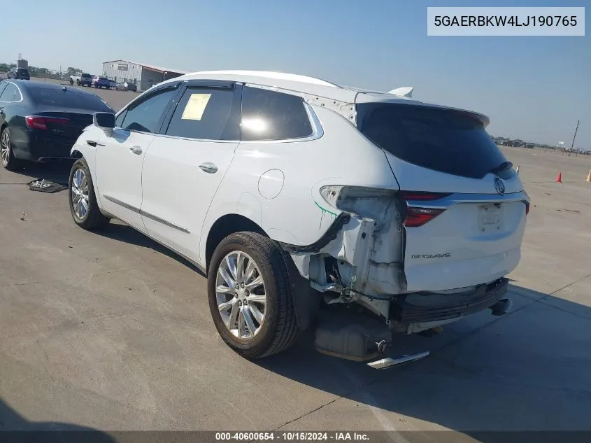 2020 Buick Enclave Fwd Essence VIN: 5GAERBKW4LJ190765 Lot: 40600654