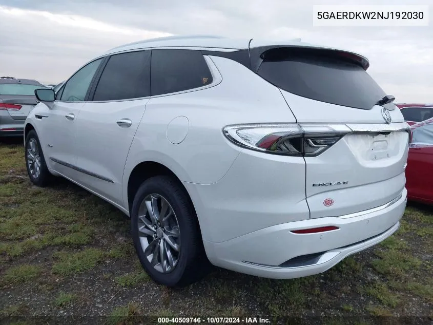 2022 Buick Enclave Avenir VIN: 5GAERDKW2NJ192030 Lot: 40509746