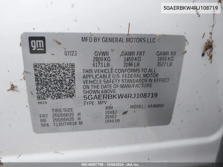 2024 Buick Enclave Essence Fwd VIN: 5GAERBKW4RJ108719 Lot: 40507706