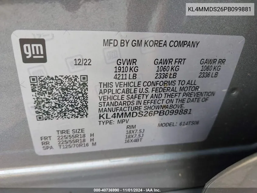 2023 Buick Encore Gx Select Fwd VIN: KL4MMDS26PB099881 Lot: 40736990