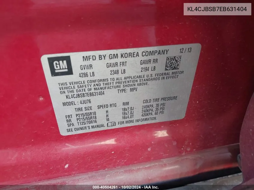 KL4CJBSB7EB631404 2014 Buick Encore Convenience