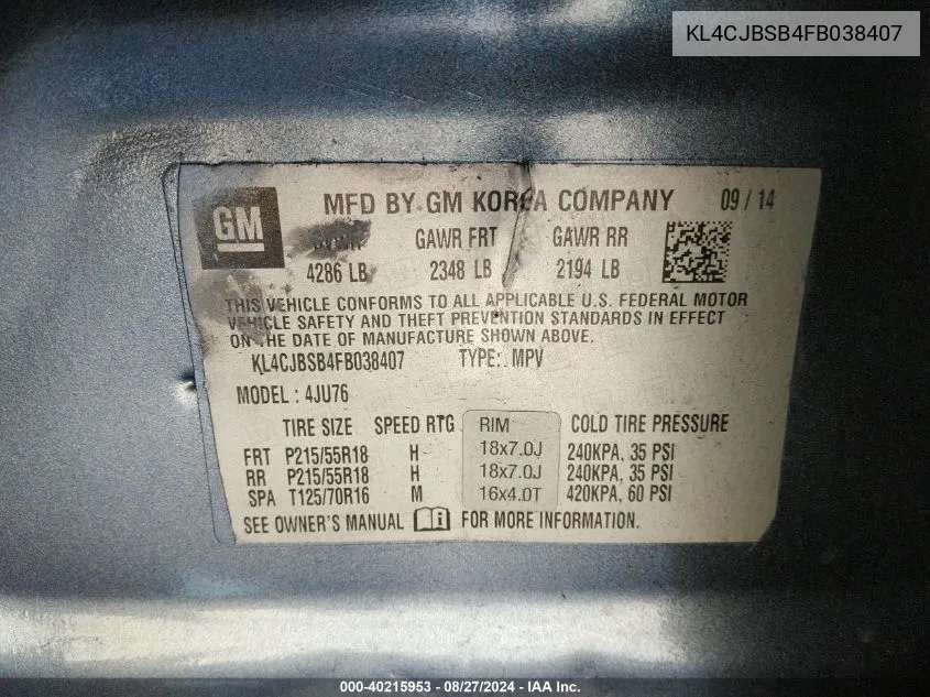 KL4CJBSB4FB038407 2015 Buick Encore Convenience