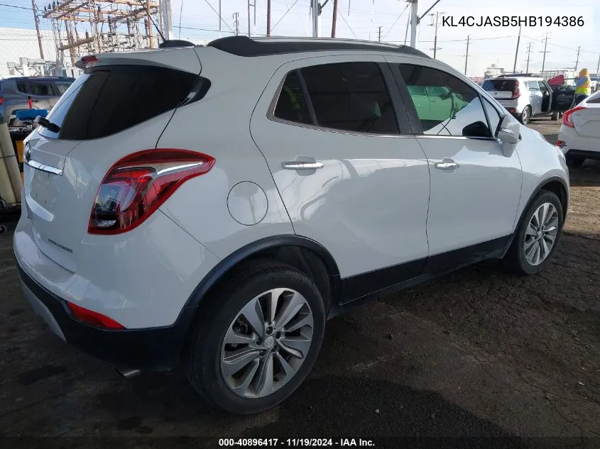 2017 Buick Encore Preferred VIN: KL4CJASB5HB194386 Lot: 40896417