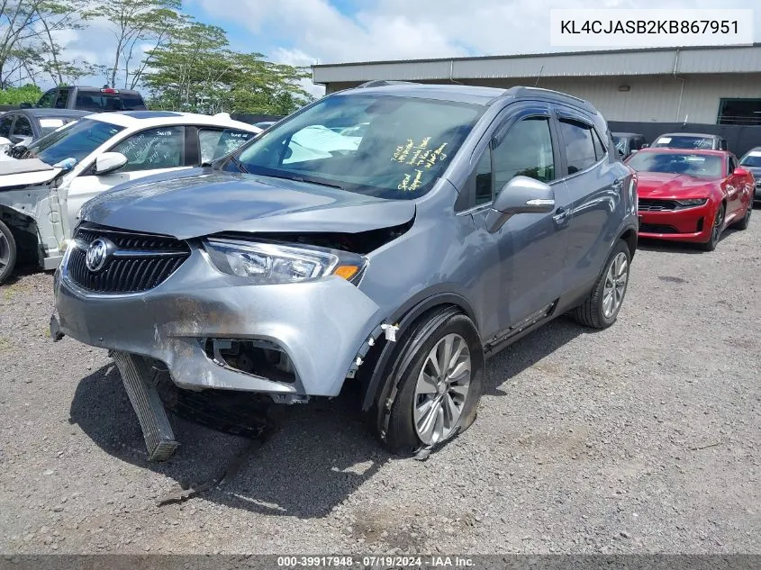 2019 Buick Encore Fwd Preferred VIN: KL4CJASB2KB867951 Lot: 39917948