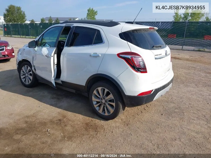 2019 Buick Encore Awd Preferred VIN: KL4CJESB7KB934955 Lot: 40112214