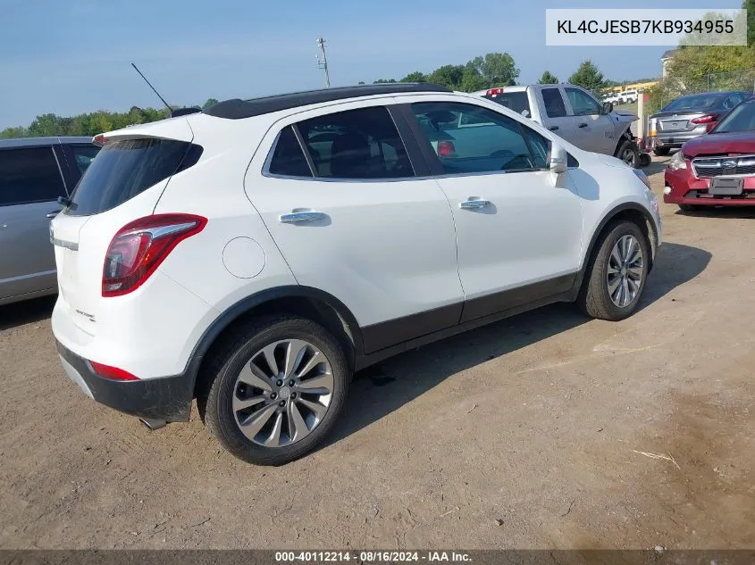 2019 Buick Encore Awd Preferred VIN: KL4CJESB7KB934955 Lot: 40112214