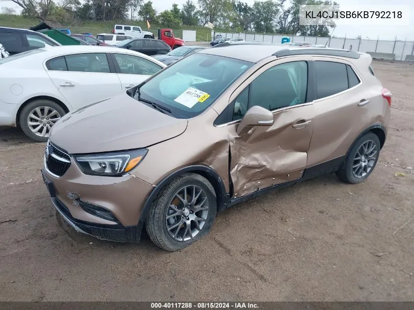 2019 Buick Encore Fwd Sport Touring VIN: KL4CJ1SB6KB792218 Lot: 40117288