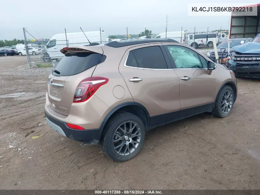 2019 Buick Encore Fwd Sport Touring VIN: KL4CJ1SB6KB792218 Lot: 40117288