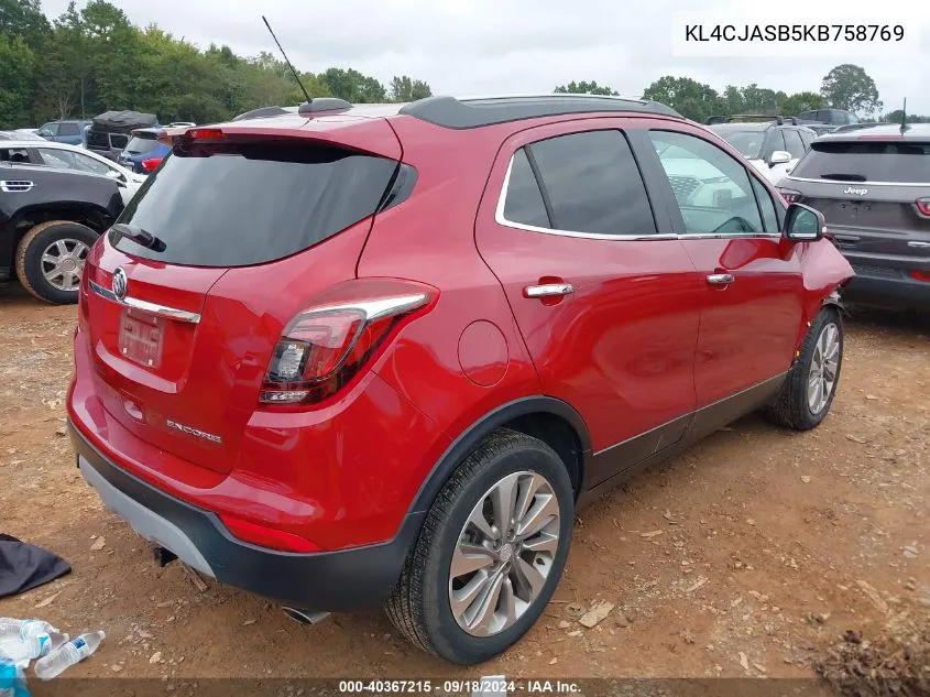 2019 Buick Encore Fwd Preferred VIN: KL4CJASB5KB758769 Lot: 40367215