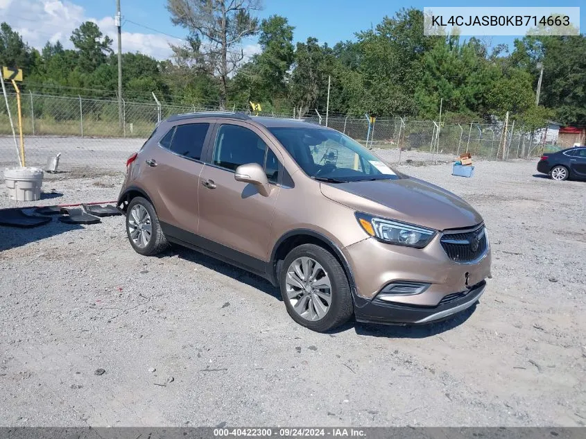 2019 Buick Encore Preferred VIN: KL4CJASB0KB714663 Lot: 40422300