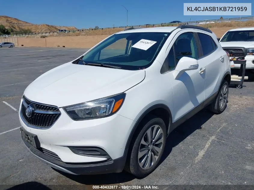 2019 Buick Encore Fwd Preferred VIN: KL4CJASB1KB721959 Lot: 40432877