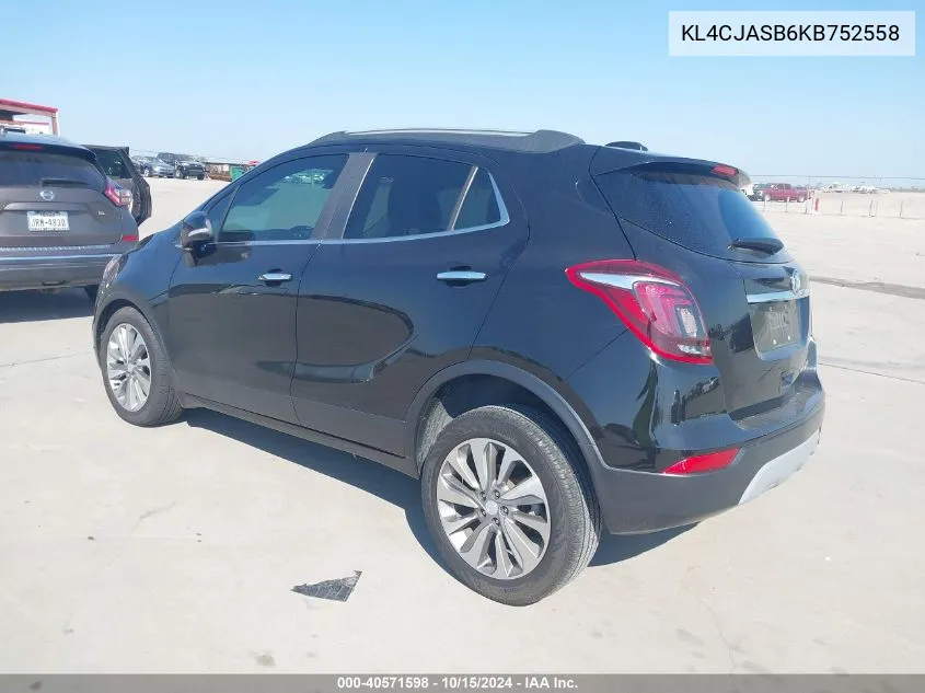 2019 Buick Encore Fwd Preferred VIN: KL4CJASB6KB752558 Lot: 40571598