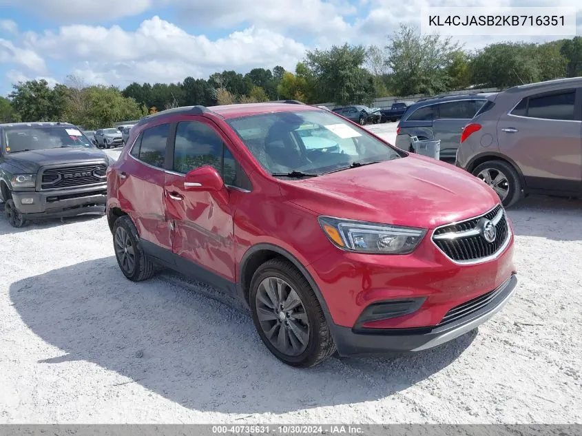 2019 Buick Encore Fwd Preferred VIN: KL4CJASB2KB716351 Lot: 40735631